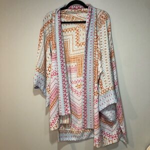 BCBG Maxazria Kimono Cardigan Womens Multicolor Short Sleeve Geometric Print